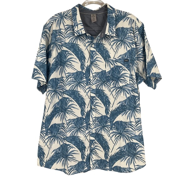 Hurley Other - Hurley Button Down Shirt‎ Mens XXL Blue White Cotton Tropical Palm Leaf Coastal